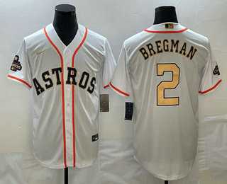 Men's Houston Astros #2 Alex Bregman 2023 White Gold World Serise Champions Patch Cool Base Stitched Jersey