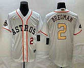 Men's Houston Astros #2 Alex Bregman Number 2023 White Gold World Serise Champions Patch Cool Base Stitched Jerseys,baseball caps,new era cap wholesale,wholesale hats