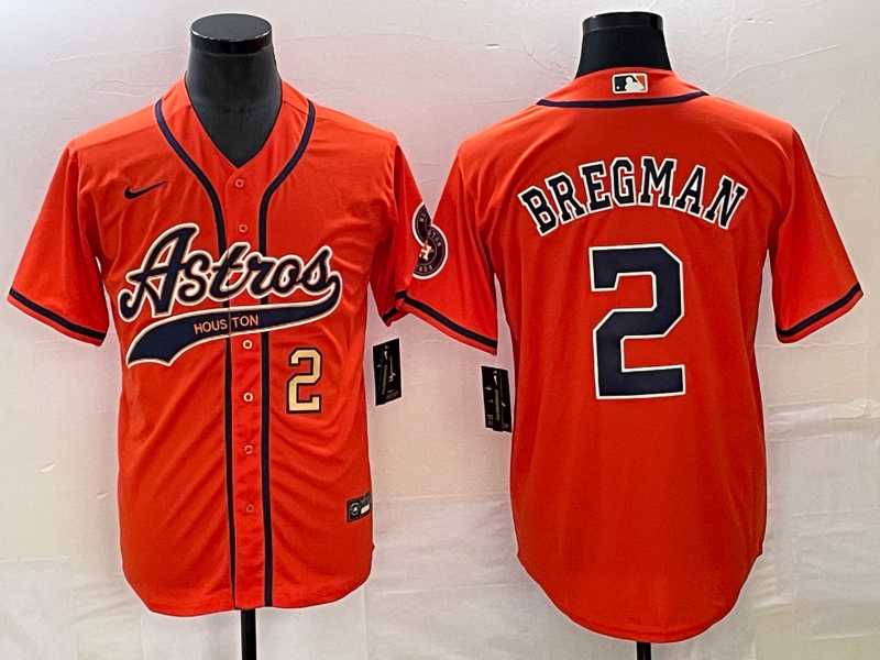 Men's Houston Astros #2 Alex Bregman Number Orange With Patch Cool Base Stitched Baseball Jersey