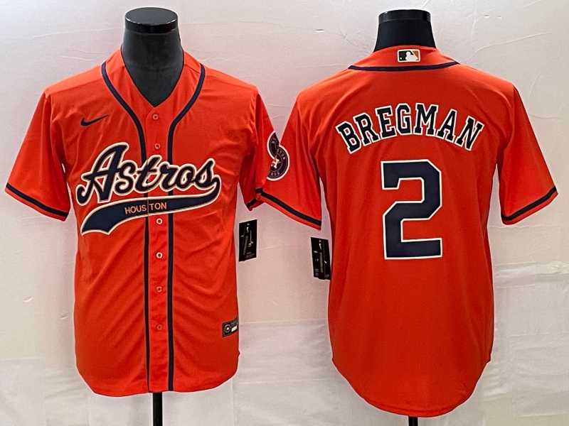Men's Houston Astros #2 Alex Bregman Orange With Patch Cool Base Stitched Baseball Jersey