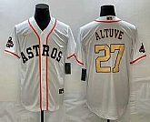 Men's Houston Astros #27 Jose Altuve 2023 White Gold World Serise Champions Patch Cool Base Stitched Jersey,baseball caps,new era cap wholesale,wholesale hats