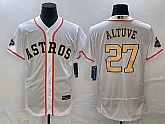 Men's Houston Astros #27 Jose Altuve 2023 White Gold World Serise Champions Patch Flex Base Stitched Jersey,baseball caps,new era cap wholesale,wholesale hats