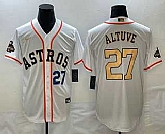 Men's Houston Astros #27 Jose Altuve Number 2023 White Gold World Serise Champions Patch Cool Base Stitched Jersey,baseball caps,new era cap wholesale,wholesale hats