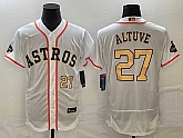 Men's Houston Astros #27 Jose Altuve Number 2023 White Gold World Serise Champions Patch Flex Base Stitched Jersey,baseball caps,new era cap wholesale,wholesale hats