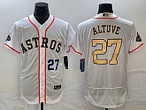 Men's Houston Astros #27 Jose Altuve Number 2023 White Gold World Serise Champions Patch Flex Base Stitched Jerseys,baseball caps,new era cap wholesale,wholesale hats