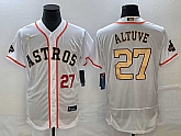 Men's Houston Astros #27 Jose Altuve Number 2023 White Gold World Serise Champions Patch Flex Base Stitched MLB Jersey,baseball caps,new era cap wholesale,wholesale hats