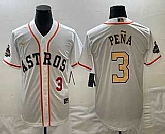 Men's Houston Astros #3 Jeremy Pena 2023 White Gold World Serise Champions Patch Cool Base Stitched Jerseys,baseball caps,new era cap wholesale,wholesale hats