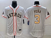 Men's Houston Astros #3 Jeremy Pena 2023 White Gold World Serise Champions Patch Flex Base Stitched Jersey,baseball caps,new era cap wholesale,wholesale hats