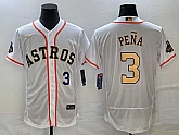 Men's Houston Astros #3 Jeremy Pena Number 2023 White Gold World Serise Champions Patch Flex Base Stitched Jersey,baseball caps,new era cap wholesale,wholesale hats