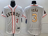 Men's Houston Astros #3 Jeremy Pena Number 2023 White Gold World Serise Champions Patch Flex Base Stitched MLB Jersey,baseball caps,new era cap wholesale,wholesale hats