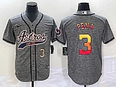 Men's Houston Astros #3 Jeremy Pena Number Grey Gridiron Cool Base Stitched Baseball Jersey,baseball caps,new era cap wholesale,wholesale hats