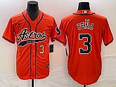 Men's Houston Astros #3 Jeremy Pena Number Orange With Patch Cool Base Stitched Baseball Jersey,baseball caps,new era cap wholesale,wholesale hats
