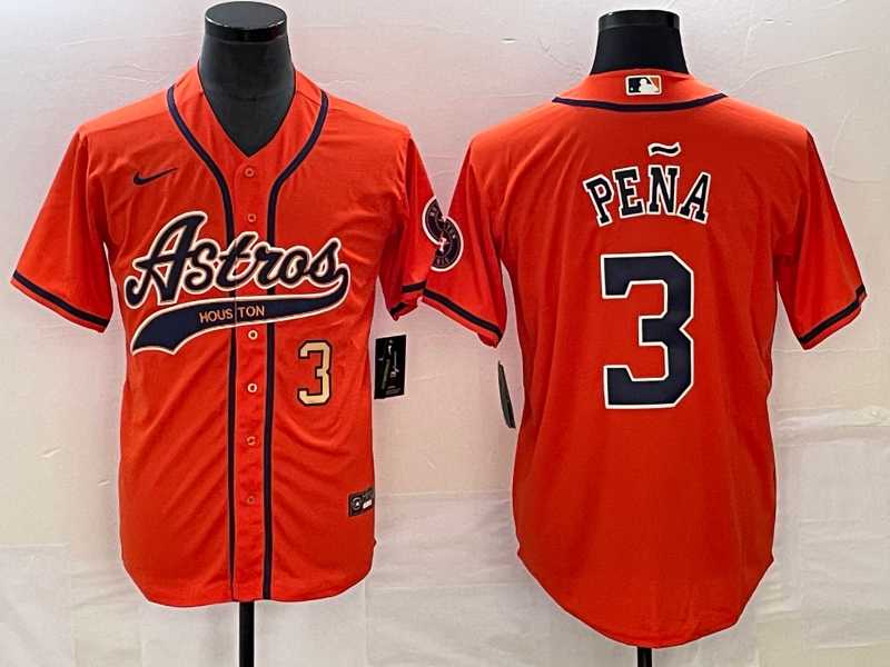 Men's Houston Astros #3 Jeremy Pena Number Orange With Patch Cool Base Stitched Baseball Jersey