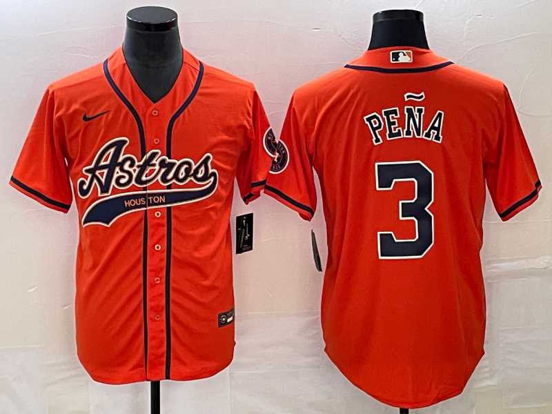 Men's Houston Astros #3 Jeremy Pena Orange With Patch Cool Base Stitched Baseball Jersey