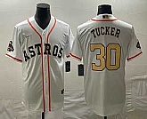 Men's Houston Astros #30 Kyle Tucker 2023 White Gold World Serise Champions Patch Cool Base Stitched Jersey,baseball caps,new era cap wholesale,wholesale hats