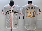 Men's Houston Astros #30 Kyle Tucker 2023 White Gold World Serise Champions Patch Flex Base Stitched Jersey,baseball caps,new era cap wholesale,wholesale hats