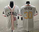 Men's Houston Astros #30 Kyle Tucker Number 2023 White Gold World Serise Champions Patch Cool Base Stitched Jerseys,baseball caps,new era cap wholesale,wholesale hats