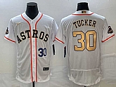 Men's Houston Astros #30 Kyle Tucker Number 2023 White Gold World Serise Champions Patch Flex Base Stitched Jersey,baseball caps,new era cap wholesale,wholesale hats