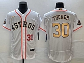 Men's Houston Astros #30 Kyle Tucker Number 2023 White Gold World Serise Champions Patch Flex Base Stitched MLB Jersey,baseball caps,new era cap wholesale,wholesale hats