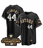 Men's Houston Astros #44 Yordan Alvarez Black Gold 2022 World Serise Champions Patch Stitched Baseball Jersey,baseball caps,new era cap wholesale,wholesale hats