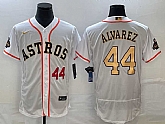 Men's Houston Astros #44 Yordan Alvarez Number 2023 White Gold World Serise Champions Patch Flex Base Stitched MLB Jersey,baseball caps,new era cap wholesale,wholesale hats