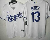 Men's Kansas City Royals #13 Salvador Perez White Cool Base Stitched MLB Jersey,baseball caps,new era cap wholesale,wholesale hats