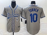 Men's Los Angeles Dodgers #10 Justin Turner Grey With Patch Cool Base Stitched Baseball Jersey,baseball caps,new era cap wholesale,wholesale hats