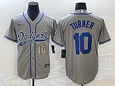 Men's Los Angeles Dodgers #10 Justin Turner Number Grey With Patch Cool Base Stitched Baseball Jersey,baseball caps,new era cap wholesale,wholesale hats