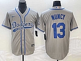 Men's Los Angeles Dodgers #13 Max Muncy Grey With Patch Cool Base Stitched Baseball Jersey,baseball caps,new era cap wholesale,wholesale hats