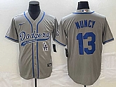 Men's Los Angeles Dodgers #13 Max Muncy Grey With Patch Cool Base Stitched Jersey,baseball caps,new era cap wholesale,wholesale hats