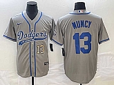 Men's Los Angeles Dodgers #13 Max Muncy Number Grey With Patch Cool Base Stitched Baseball Jersey,baseball caps,new era cap wholesale,wholesale hats