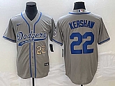 Men's Los Angeles Dodgers #22 Clayton Kershaw Number Grey Cool Base Stitched Baseball Jersey,baseball caps,new era cap wholesale,wholesale hats