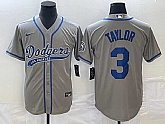 Men's Los Angeles Dodgers #3 Chris Taylor Grey With Patch Cool Base Stitched Jersey,baseball caps,new era cap wholesale,wholesale hats