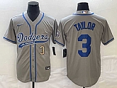 Men's Los Angeles Dodgers #3 Chris Taylor Number Grey With Patch Cool Base Stitched Baseball Jersey,baseball caps,new era cap wholesale,wholesale hats
