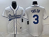 Men's Los Angeles Dodgers #3 Chris Taylor White With Patch Cool Base Stitched Baseball Jersey,baseball caps,new era cap wholesale,wholesale hats