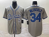 Men's Los Angeles Dodgers #34 Fernando Valenzuela Grey With Patch Cool Base Stitched Baseball Jersey,baseball caps,new era cap wholesale,wholesale hats