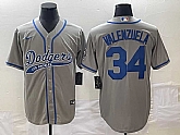 Men's Los Angeles Dodgers #34 Fernando Valenzuela Grey With Patch Cool Base Stitched Jersey,baseball caps,new era cap wholesale,wholesale hats