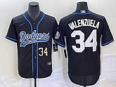 Men's Los Angeles Dodgers #34 Fernando Valenzuela Number Black With Patch Cool Base Stitched Baseball Jersey,baseball caps,new era cap wholesale,wholesale hats