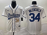 Men's Los Angeles Dodgers #34 Fernando Valenzuela Number White With Patch Cool Base Stitched Baseball Jersey,baseball caps,new era cap wholesale,wholesale hats