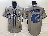 Men's Los Angeles Dodgers #42 Jackie Robinson Grey With Patch Cool Base Stitched Baseball Jersey,baseball caps,new era cap wholesale,wholesale hats
