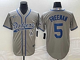 Men's Los Angeles Dodgers #5 Freddie Freeman Grey Cool Base Stitched Baseball Jersey,baseball caps,new era cap wholesale,wholesale hats