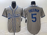 Men's Los Angeles Dodgers #5 Freddie Freeman Number Grey Cool Base Stitched Baseball Jersey,baseball caps,new era cap wholesale,wholesale hats