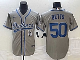 Men's Los Angeles Dodgers #50 Mookie Betts Grey With Patch Cool Base Stitched Baseball Jersey,baseball caps,new era cap wholesale,wholesale hats