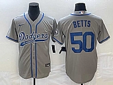 Men's Los Angeles Dodgers #50 Mookie Betts Grey With Patch Cool Base Stitched Jersey,baseball caps,new era cap wholesale,wholesale hats