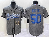 Men's Los Angeles Dodgers #50 Mookie Betts Number Grey Gridiron Cool Base Stitched Baseball Jersey,baseball caps,new era cap wholesale,wholesale hats