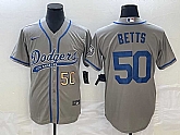 Men's Los Angeles Dodgers #50 Mookie Betts Number Grey With Patch Cool Base Stitched Baseball Jersey,baseball caps,new era cap wholesale,wholesale hats