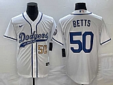 Men's Los Angeles Dodgers #50 Mookie Betts Number White With Patch Cool Base Stitched Baseball Jersey,baseball caps,new era cap wholesale,wholesale hats