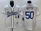 Men's Los Angeles Dodgers #50 Mookie Betts White With Patch Cool Base Stitched Jersey,baseball caps,new era cap wholesale,wholesale hats