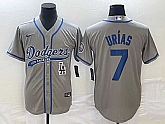 Men's Los Angeles Dodgers #7 Julio Urias Grey With Patch Cool Base Stitched Baseball Jersey,baseball caps,new era cap wholesale,wholesale hats