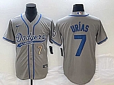 Men's Los Angeles Dodgers #7 Julio Urias Number Grey With Patch Cool Base Stitched Baseball Jersey,baseball caps,new era cap wholesale,wholesale hats